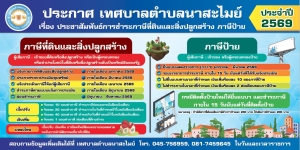 ประกาศเทศบาลตำบลนาสะไมย์ เรื่อง ประชาสัมพันธ์การชำระภาษีที่ดินและสิ่งปลูกสร้าง ภาษีป้าย ประจำปี 2569